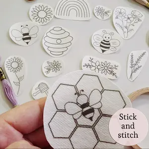 stick and stitch honey bees, embroidery patterns  bee, bee hive, rainbow, wild flower patterns