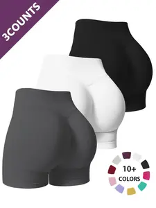 3-Pack Women's Low Rise Striped Seamless Sport Shorts, Ideal for Gym and Exercise, Yogi Fitness Tights for Dynamic Movements