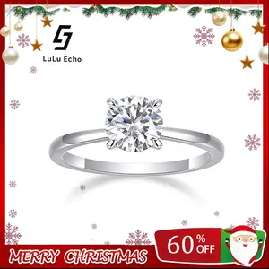 LuLuEcho Solitaire Four-Prong Ring Lab-Created Moissanite Engagement Ring for Her Best Gift