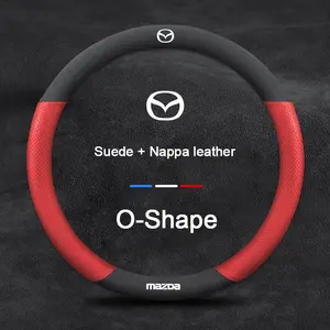 Nappa Leather Car Steering Wheel Cover Suede Anti-Slip Protector Fits For Mazda 3 5 6 SKYACTIV Axela Atenza CX30 CX5 CX7 CX8 CX9 MX5 RX8 BT50 Auto Interior Accessories