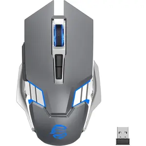Gaming , RGB Rechargeable USB  , Quiet Click, LED Backlit, , with Side Button, 6 Button, DPI Adjustable,  Mice for Laptop PC MacBook Chromebook - Grey