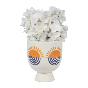 Sagebrook Home Ceramic Sunrise Eyes Flower Vase, White/Yellow/Blue Finish, Decorative Vase for Wedding and Home Decor Centerpiece Room