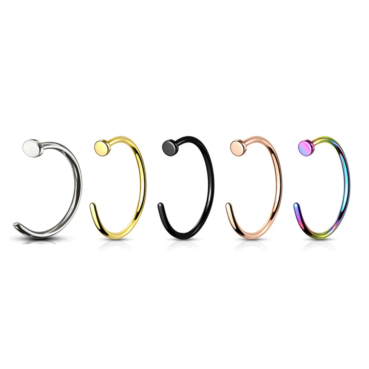 20G Nose Piercing Jewelry Titanium PVD Plated C-Shape Flat Disc Nose Hoop Rings - Sold Each