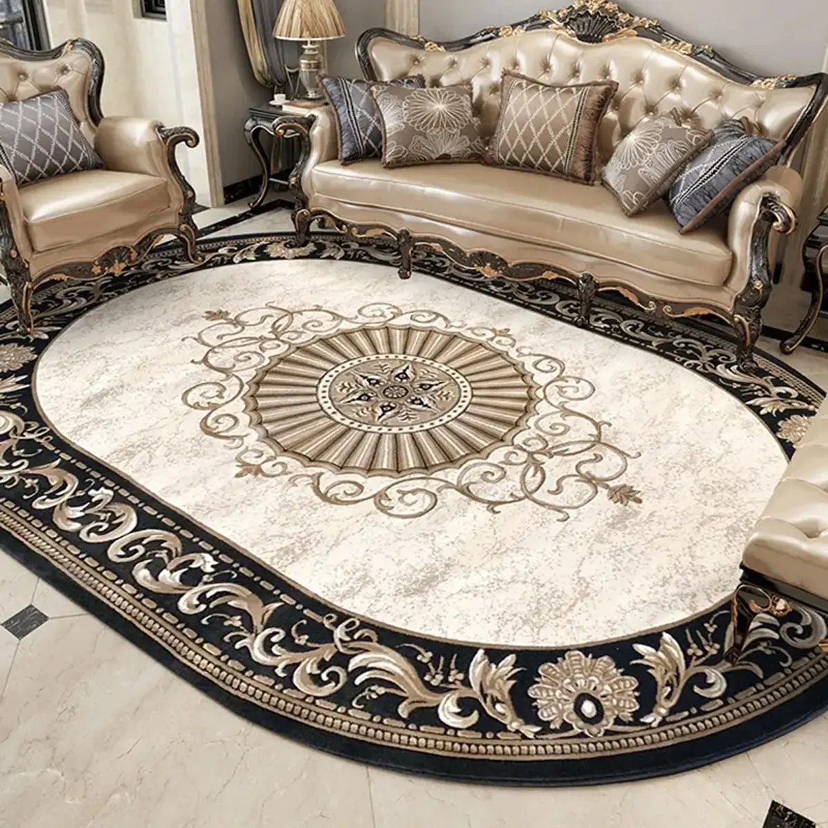 Elegant Oval European Style Living Room Carpet, Luxurious Vintage French Rug, Soft Plush Foot Pad for Bedroom & Hallway Decor, Decorative Rug, Home Decorative Rug, Fluffy Rug