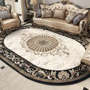 Elegant Oval European Style Living Room Carpet, Luxurious Vintage French Rug, Soft Plush Foot Pad for Bedroom & Hallway Decor, Decorative Rug