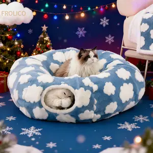 Frolico Interactive Christmas Cat Tunnel Bed for Indoor Cats - Warm&Cozy Cute Cat Donut Tunnel with Washable Circle Cushion, Round Pet Play Tunnel Toy for Kitten/Puppy/Rabbit, Peekaboo Cave Toy, Cool Cat Stuff, Perfect for Autumn & Winter Calming tiktoksh