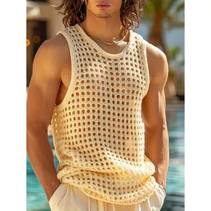 Men'S Sheer Fishnet Tank - Sexy, Lightweight & Breathable Hollow Out, Casual Crew Neck Sleeveless Vest for Beach Vacation, Outdoor Activities & Casual Attire, Breathable Mesh |   Trendy Casual Wear |   Lightweight Mesh Fabric