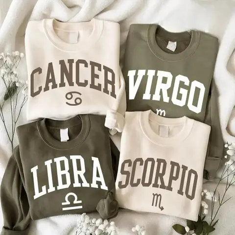 Minimalist Zodiac Sweatshirt – Astrology Sign Crewneck for Men and Women, LIBRA, CANCER, VIRGO, SCORPIO Cozy Horoscope Pullover with Bold College Letter Design, Perfect Gift for Zodiac Lovers