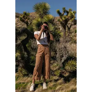 Wide Leg Relaxed 2 Way Cargo Pants - Tan