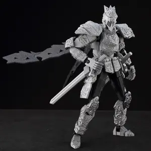 ​9L3D Lucky13 Silver Armor Knight Action Figure Dummy13 with TripleWeapon T13 Multi-Jointed 3D Printed Collectible Toy Titan13​