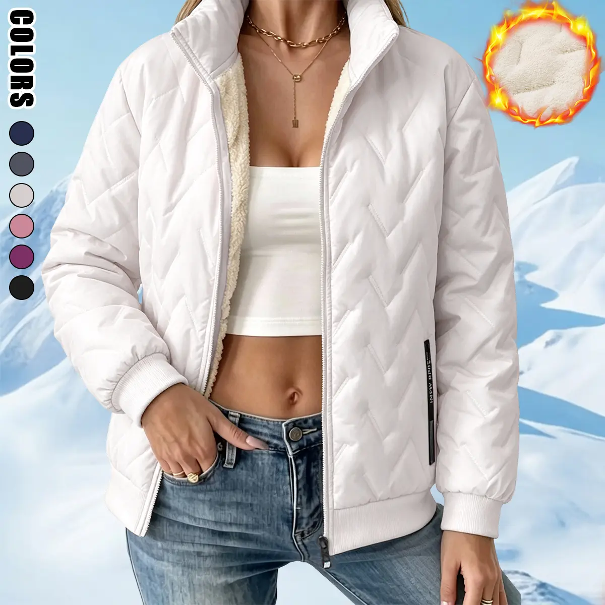 Women’s fleece warm jacket, solid color, zipper design, windproof and insulated, comfortable fleece lining, suitable for everyday wear and cold weather activities; women’s jackets, women’s coats, winter apparel, womenswear