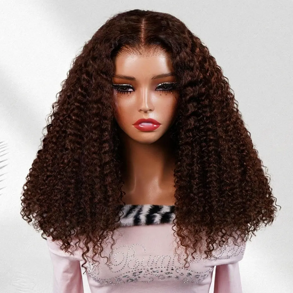 OQ HAIR Chocolate Brown 7X5 Glueless Wigs Human Hair 180% Density #4 Colored Kinky Curly Wear Go Wigs Pre Plucked