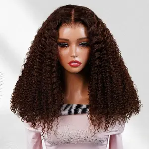OQ HAIR Chocolate Brown 7X5 Glueless Wigs Human Hair 180% Density #4 Colored Kinky Curly Wear Go Wigs Pre Plucked