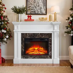 Eyisean TV Stand Electric Fireplace with Mantel, 42" & 46"W Portable Freestanding Wood Stove with Remote Control, 23'' Electric Fireplace Insert Heater, 1400W Realistic 3D Flame Stacked Stone Surround, Electric Fireplace for Living Room