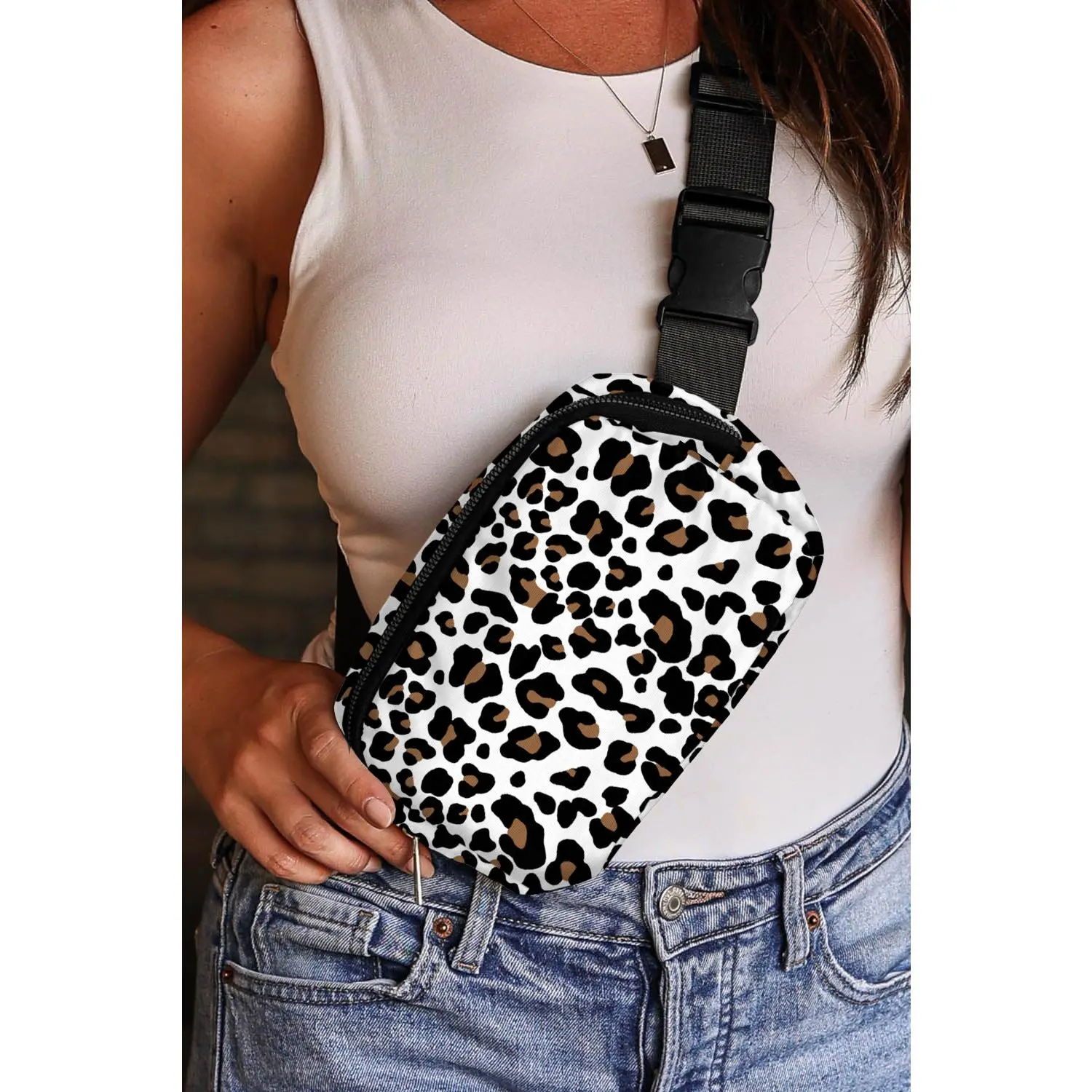 White Cheetah Print Crossbody Bag