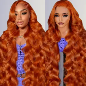Ginger Wig Human Hair 180 Density 13x6 Ginger Orange Body Wave Lace Front Wigs Human Hair  Wig Pre Plucked Bleach Knots 350 Colored HD Transparent Lace Frontal Wigs for Women