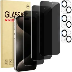3 Pack  Screen Protector for  15 +3 Pack Camera Lens Protector with Tempered Glass,   and Case Friendly (iP-15)