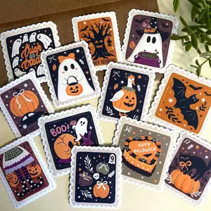 Halloween Postage Stamp Stickers 12 PCs Ghost Halloween Sticker Pack, Cute Spooky Season Water-Resistant Stickers, Coquette Aesthetic
