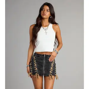 Strings Attached Lace-Up Denim Skort