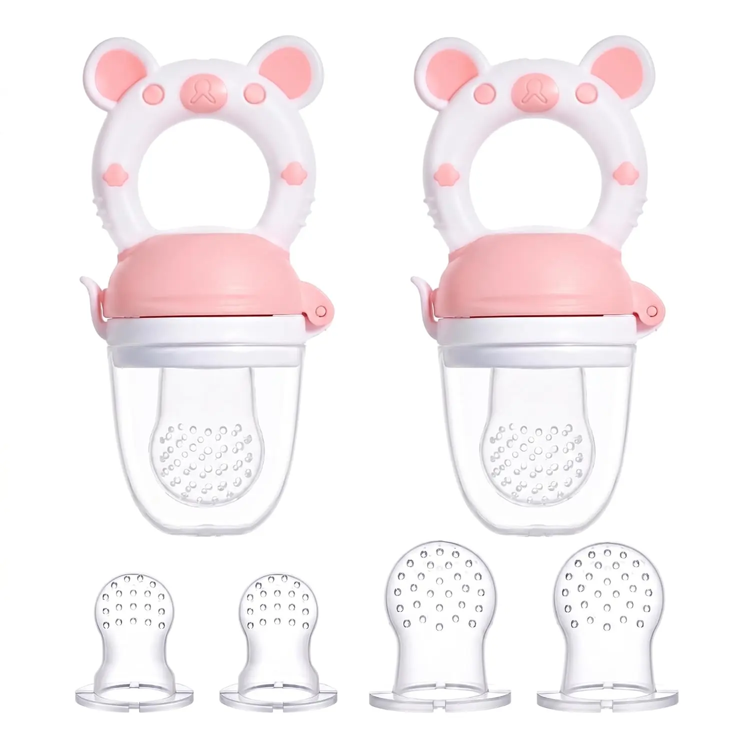 Halloween Fall Gift 2-Pack Baby Fruit Food Feeder Pacifier, Silicone Teething Relief Toy, with 6 BPA-Free Pouches, Light Pink, 3-24 Months