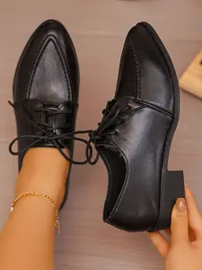 Mini Pointed Toe Career Leather Shoes, Sizes 36-43 Available, New Multifunctional Thick Sole Women's Shoes, Spring & Fall Elegance Comfort, Office Shoes