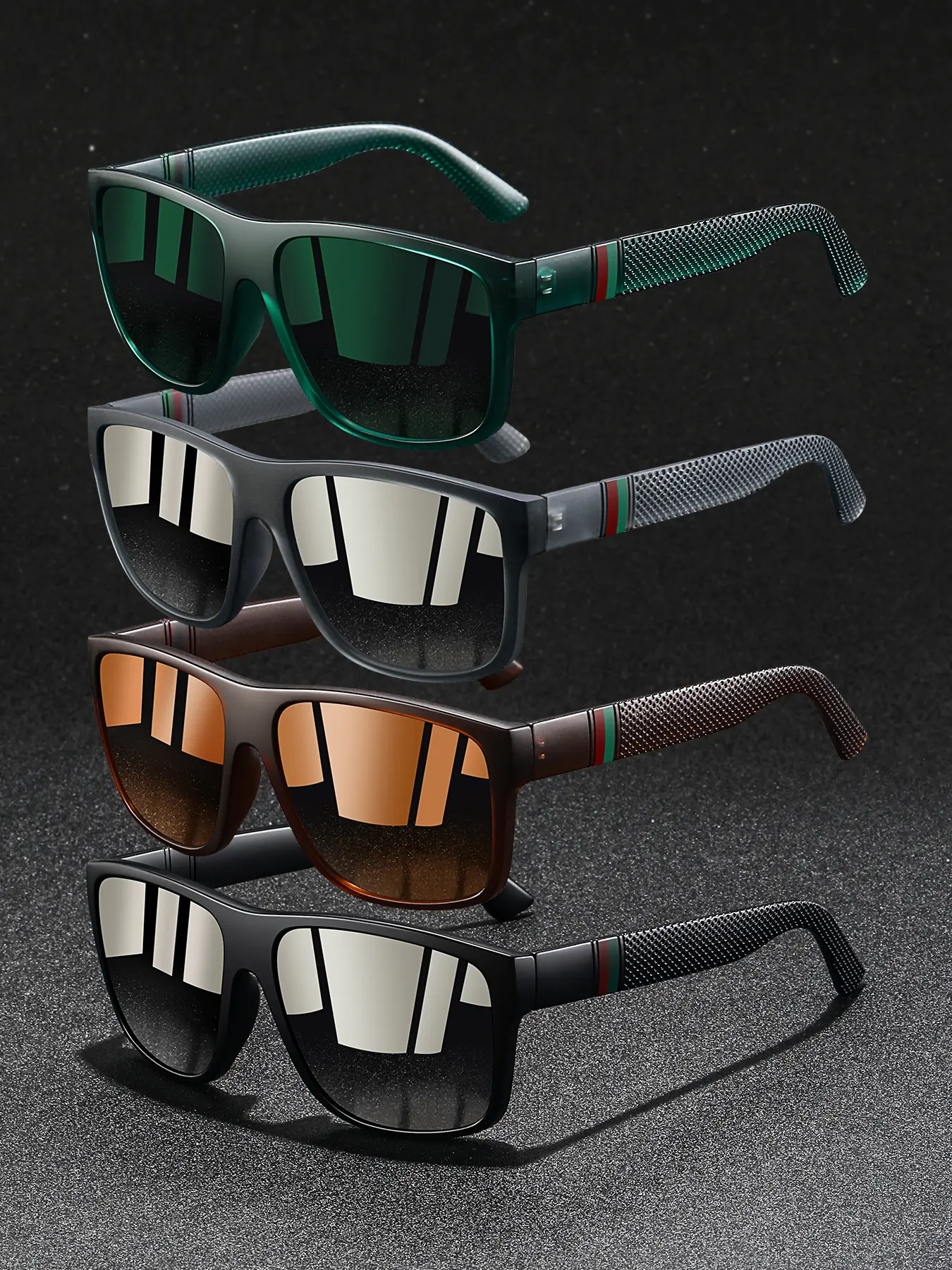 4 pairs of fashionable retro colored striped square glasses,lightweight and durable PC frame, neutral casual glasses,grid frame collocation comfortable anti slip rubber nose pad,Improve wearing comfort,perfect gift for partners
