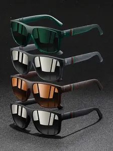 4 pairs of fashionable retro colored striped square sunglasses, Trendy Casual Sunglasses, lightweight durable PC frame, neutral casual sunglasses, with UV400 protection function, grid frame with comfortable anti slip rubber nose pad, gift for partners