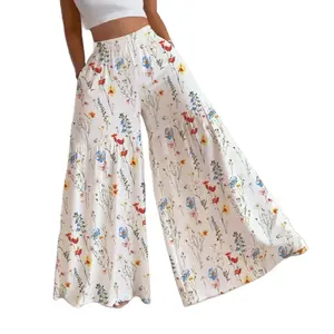 Women's 2026 Summer Fairy Floral Print Pants, High Waist Loose Thin Wide Leg Trousers, Flowy Slimming Versatile Straight‑Leg Long Pants