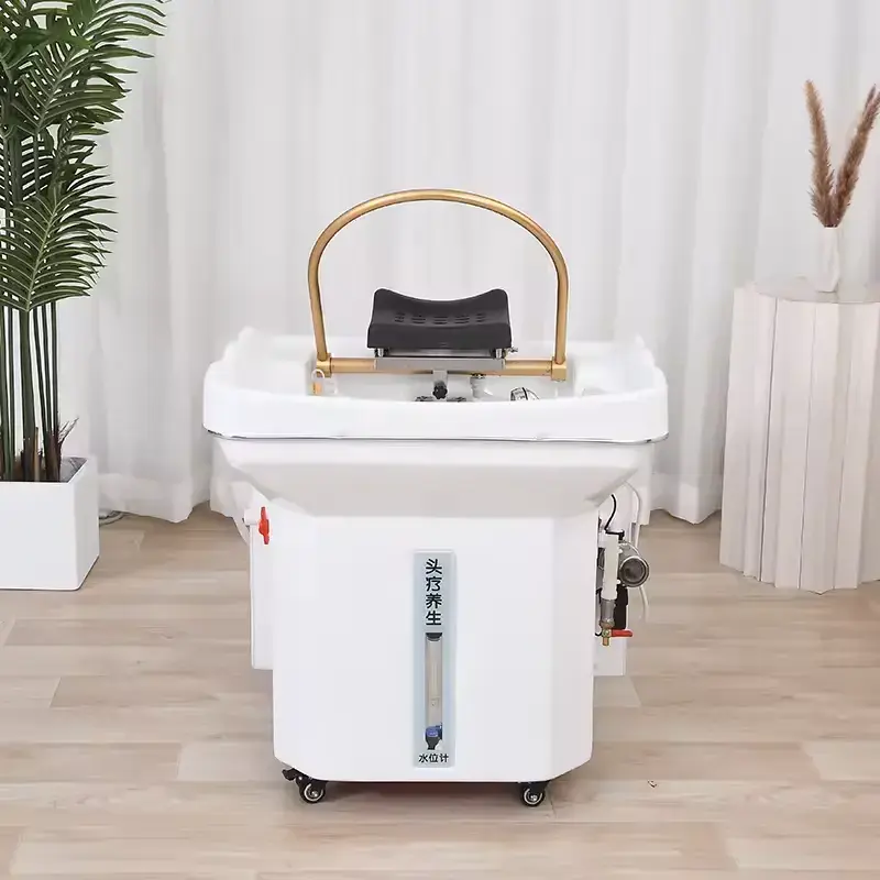 Portable Salon Hair Washing Bed with Mobile Shampoo Chair Basin and Adjustable Headrest