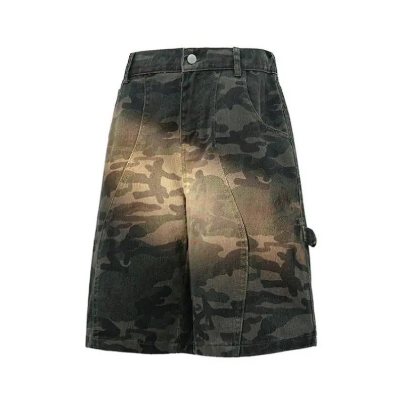 Summer streetwear camouflage shorts, men’s trendy cargo shorts, washed distressed mid-length shorts #fathersdaygift #SummerWins