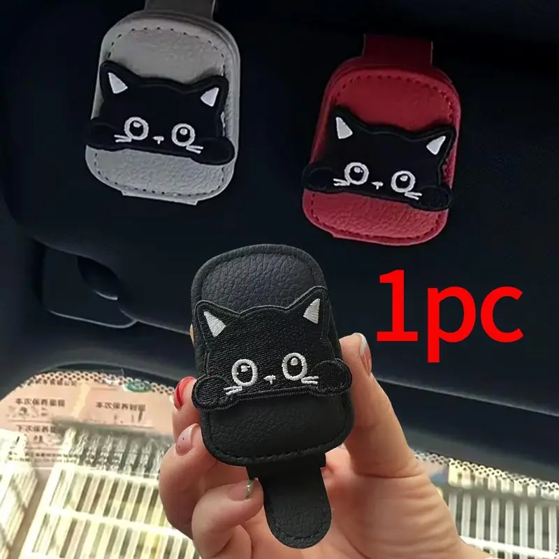 Magnetic Car Sun Visor Eyeglass Holder, Glasses Holder For Car, Cute Cat Design, Multi-Functional Ticket Clip, Practical Glasses Organizer, Car Organizers, Car Accessories, Car Organization Supplies