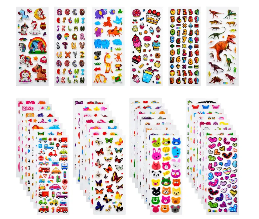 920+ 3D Puffy Stickers for Kids & Toddlers – 36 Unique Sheets of Animals, Dinosaurs, Cars, Letters & Numbers | Bulk Reward Stickers for Girls, Boys, Teachers | Ideal for Scrapbooking, Crafts & Gifts