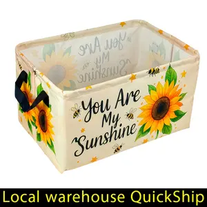 Foldable Sunflower Storage Basket with Bees & Beehive Print - Thickened Oxford Cloth Laundry Hamper, Beige & Green ' Toy Organizer, Durable -like Multi-Purpose Basket for, Bathroom, Bedroom - Sunflower Plant Series Gift, Shelf Baskets