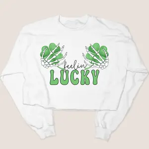 St. Patricks Day Sweatshirt Cropped - Feeling Lucky Classic Menswear