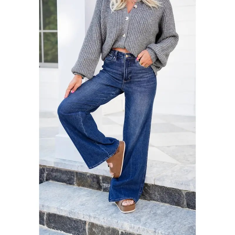 Restock! Judy Blue Retrograde High Rise Dark Wash Tummy Control Wide Leg Jeans
