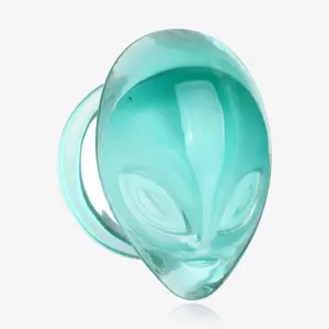 A Pair of Green Alien Head Glass Double Flare Plugs