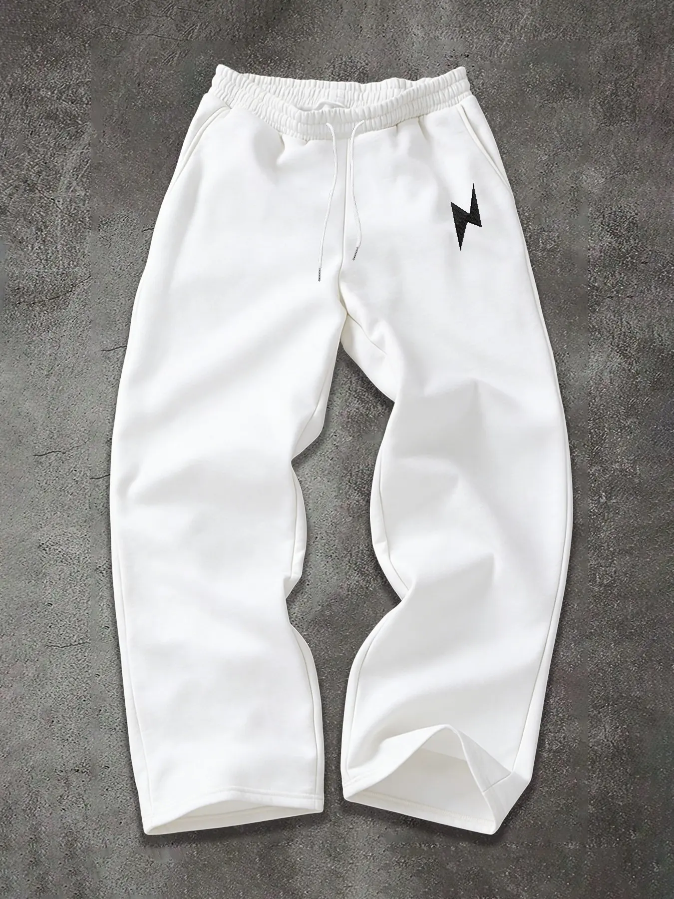 Grey Sweatpants with Lightning Bolt Print - Vintage Y2K Streetwear Baggy Joggers, Oversized Wide Leg Lounge Pants for Casual Daily Wear