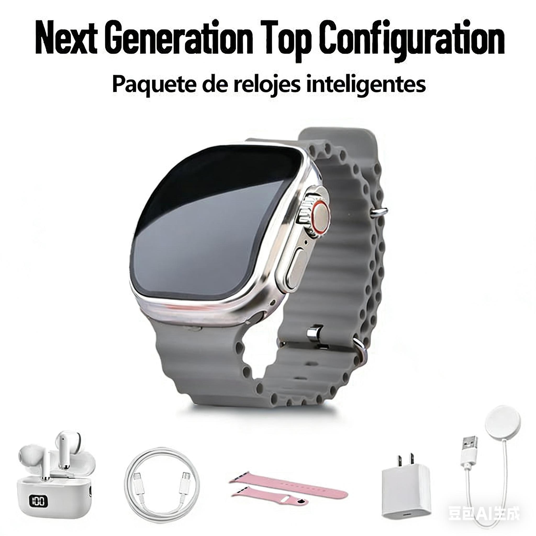 Smart Watch Set: Includes a smart watch, Bluetooth earphones, a 20W fast charger, and a Type-C fast charging data cable.