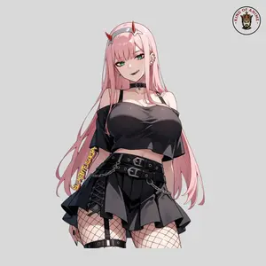 Zero Two Anime Goth Style Sticker, Gothic Sticker, Darling in the Franxx Sticker, Anime Waifu Decal