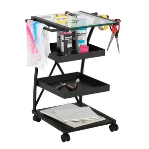 Triflex Mobile Metal, 4-Shelf Art and Craft Taboret/ Organizer Cart- Black/ Glass 13273