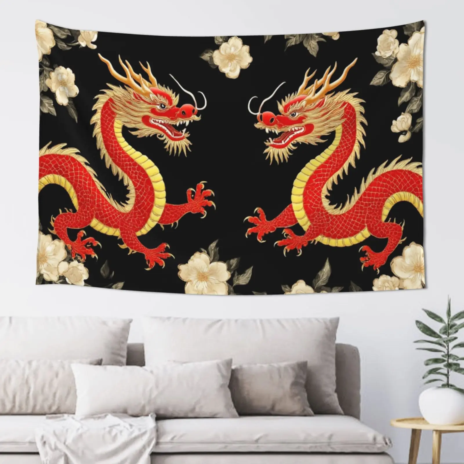 Chinese Japanese Dragon Tapestry Psychedelic style Tapestries Aesthetic Flower Tapestries for Bedroom Indie Small Tapestry Wall Hanging for Living Room Dorm