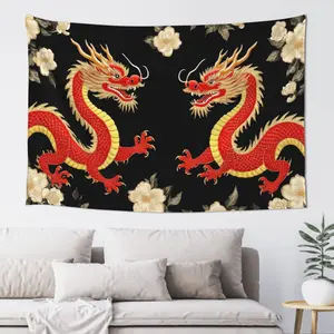 Chinese Japanese Dragon Tapestry Psychedelic style Tapestries Aesthetic Flower Tapestries for Bedroom Indie Small Tapestry Wall Hanging for Living Room Dorm