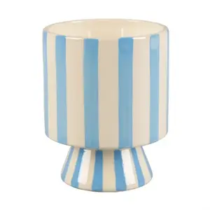 13 oz Blue Stripe Pedestal Glass Candle – Resort
