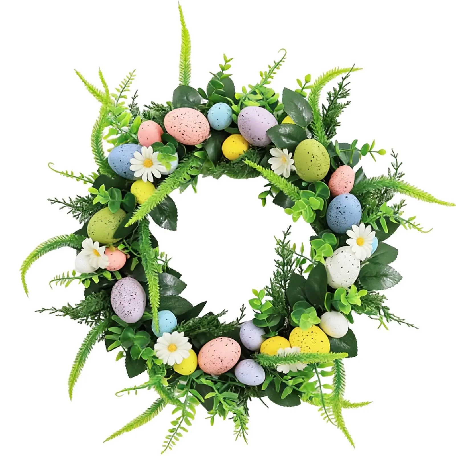 GARVEE Charming Spring Easter Egg Wreath – 20 Inch Artificial Floral Door Decoration with Flowers & Green Leaves – Hanging Wreath for Indoor and Outdoor Home Decor, 50cm