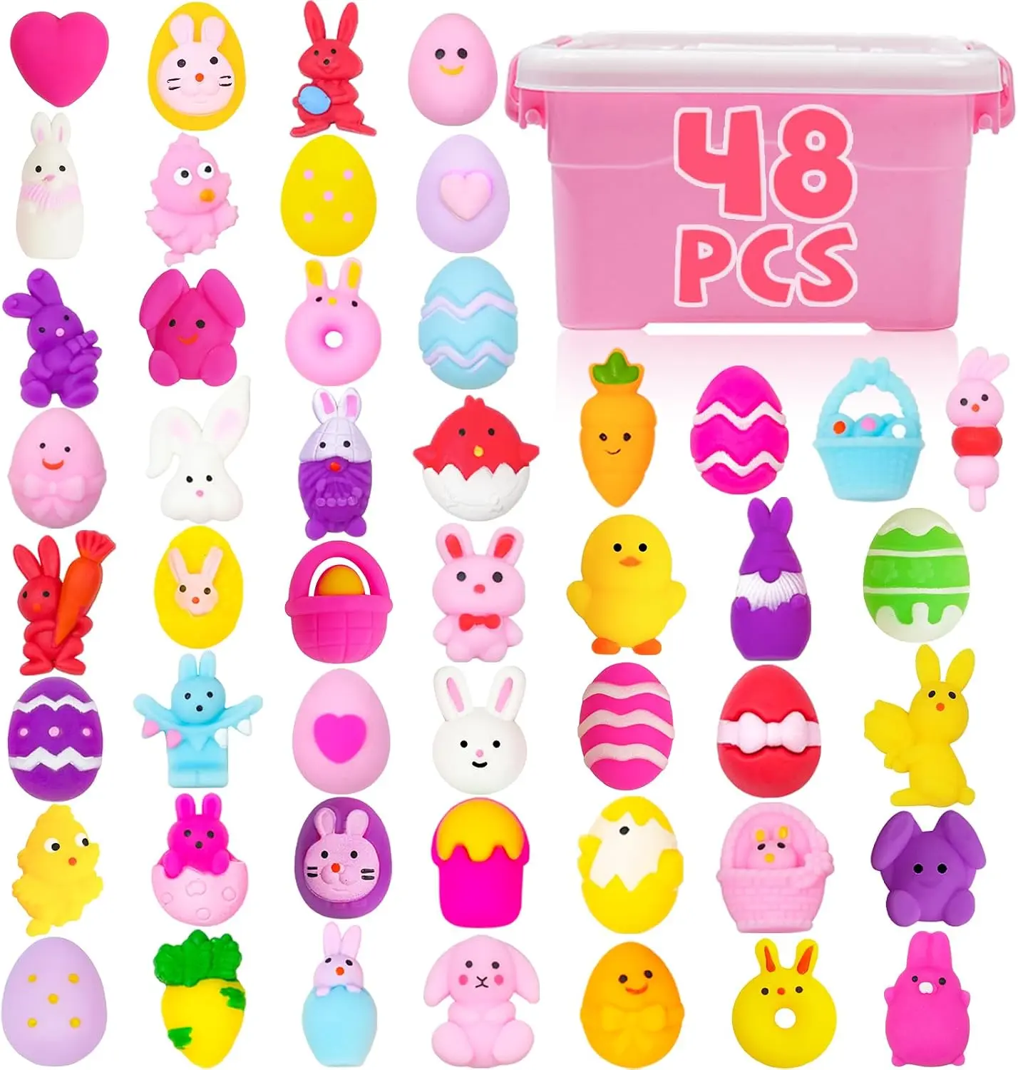 48 PCS Easter Mochi Squishy Toys Easter Basket Fillers Mochi Squishies Fidget Toys for Kids Egg Fillers Classroom Prizes