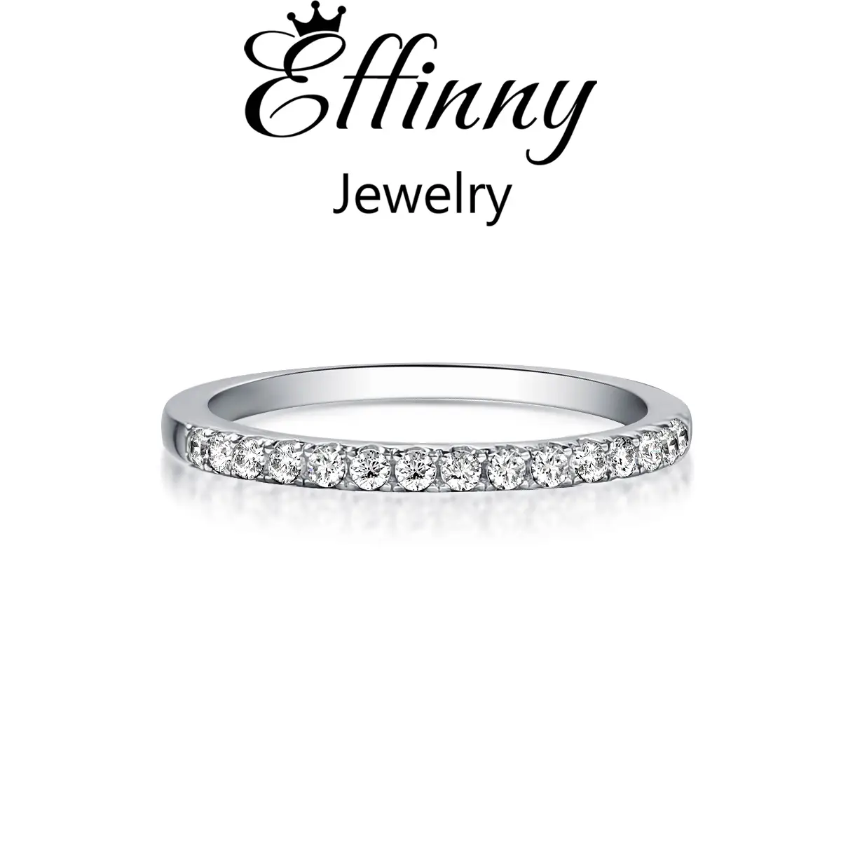 Effinny 0.3ct Classic Half Eternity Wedding Band, 5A Cubic Zironica Stacking Durable Women's Wedding Ring In Sterling Silver Brilliant Sparkle Outdoor