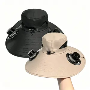 Fan Sun Hat  Cooling Bucket Hat Solar Fan Hat Wide Brim Solar Fan Hat Outdoor Sun Hats for Men Women Fishing Hat with Removable & USB Charging Fan