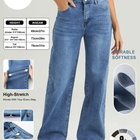 Katch Me Chic(US)Women's Versatile High Waist Denim Wide Leg Jeans, Flexible Stretch Multi-Pocket Durable Denim Trousers for Women, Soft Wrinkle-Resistant Daily Wear #TikTokMadeMeBuyIt #DenimJeans #WideLegPants