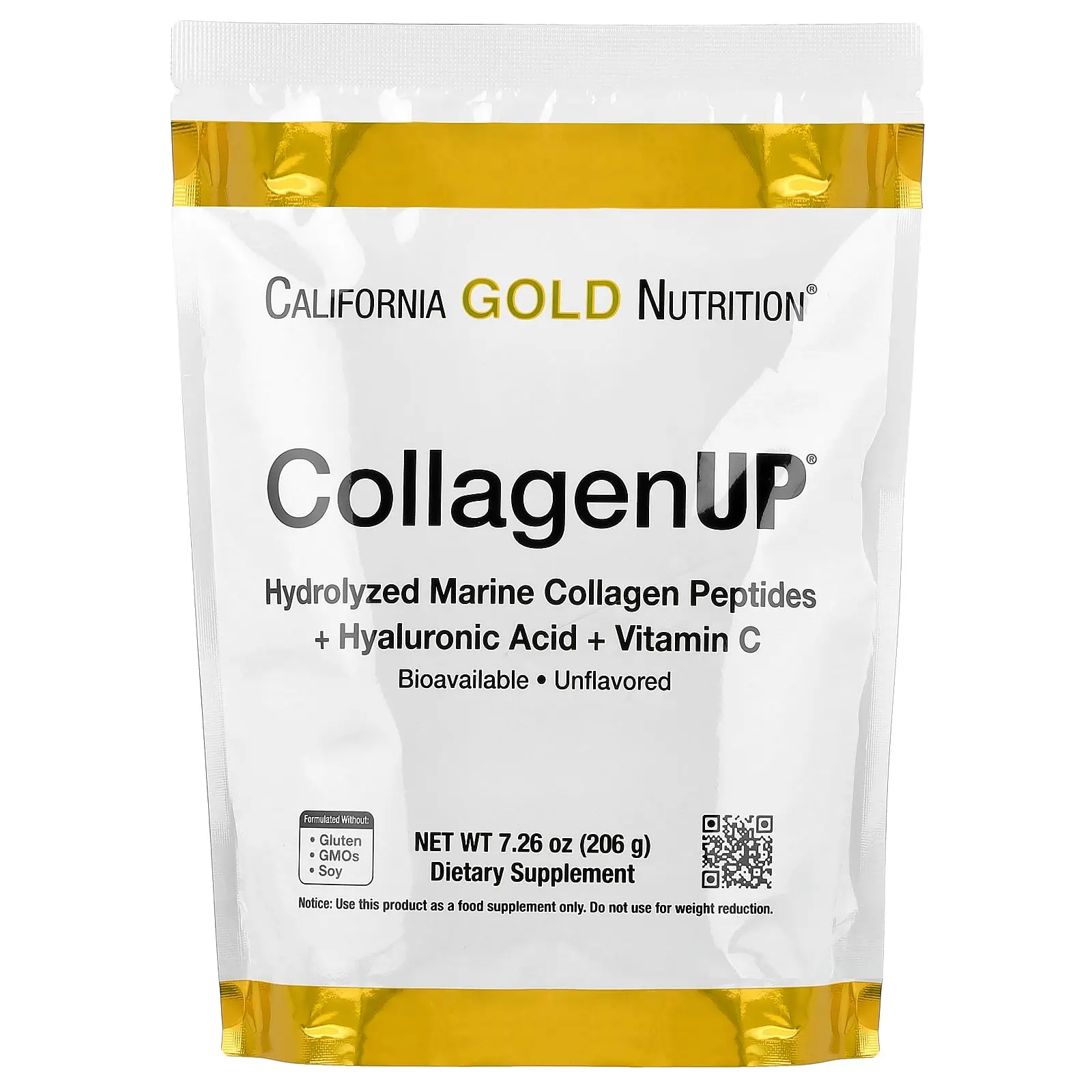 California Gold Nutrition CollagenUP®, Hydrolyzed Marine Collagen Peptides with Hyaluronic Acid and Vitamin C, Unflavored, 7.26 oz (206 g)