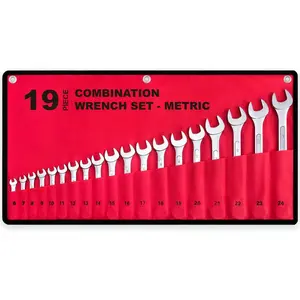 19-Piece Complete Metric Combination Wrench Set in Roll-up Pouch, No Skipped Metric Sizes 6mm - 24mm | Best Value Wrench Set, Ideal for General Household, Garage, Workshop, Auto Repairs, Emergency